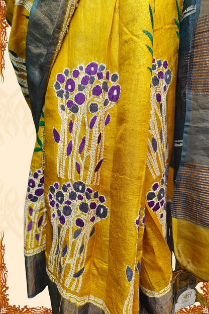 Banglar Kantha Stitch Churi Tassar Saree