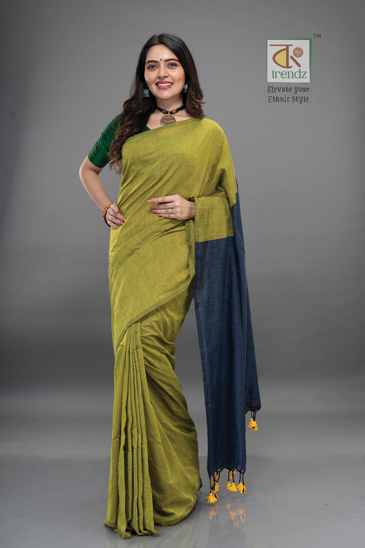 Stylish Dual Tone Soft Cotton Handloom sarees