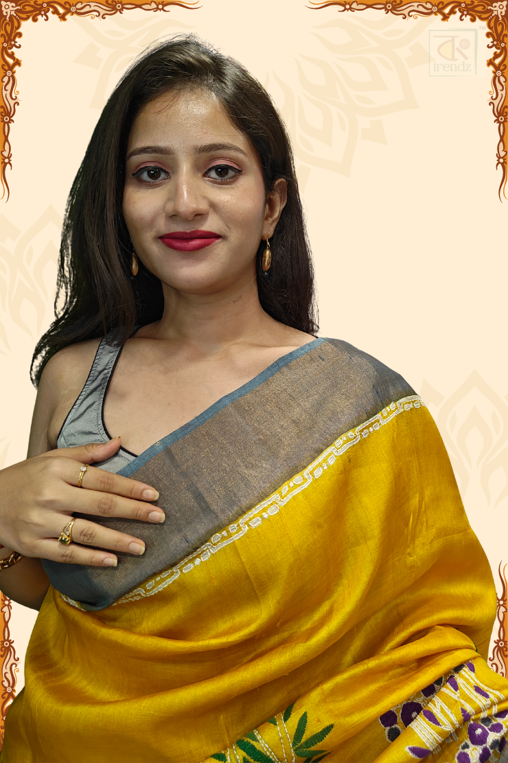 Banglar Kantha Stitch Churi Tassar Saree