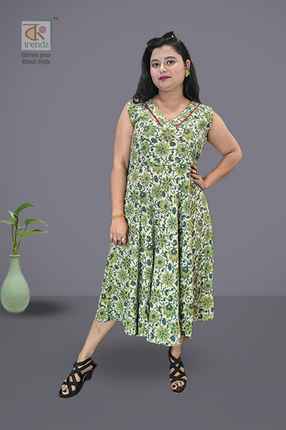 Cotton Vanaspati Printed Front Zipper Dress