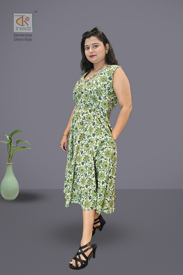 Cotton Vanaspati Printed Front Zipper Dress – View 5 | Bong Trendz