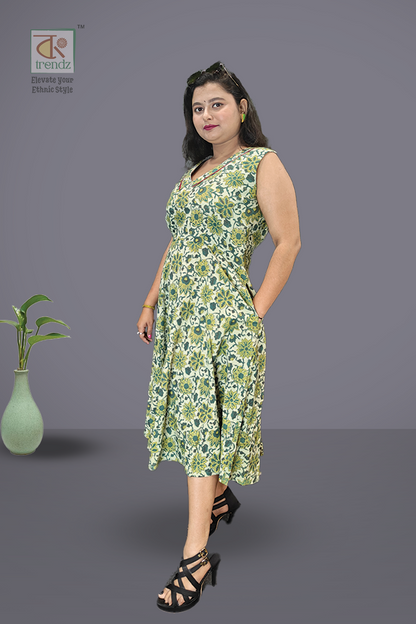 Cotton Vanaspati Printed Front Zipper Dress