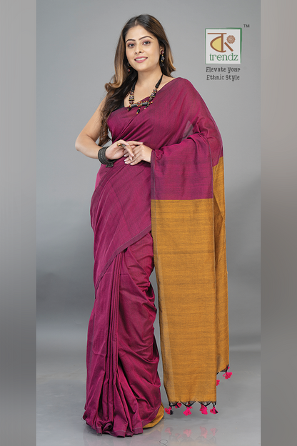 Stylish Dual Tone Soft Cotton Handloom sarees