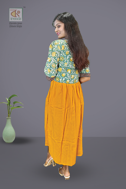 Cotton Aliya Dress With Ajrakh Patch Work