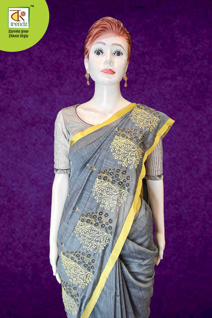 Briksham Cotton Handloom Embroidered Saree