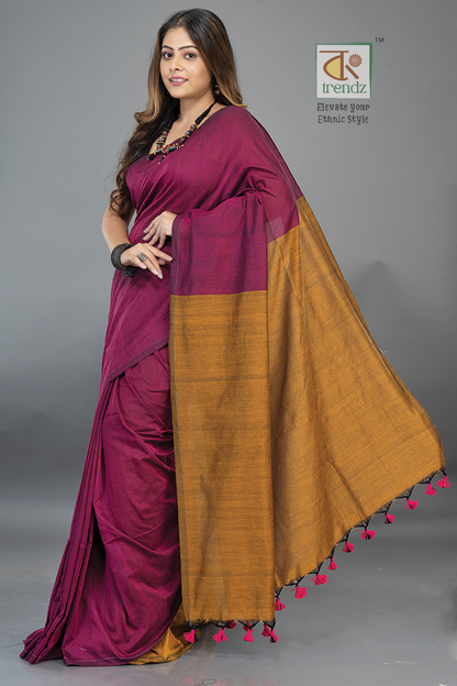 Stylish Dual Tone Soft Cotton Handloom sarees