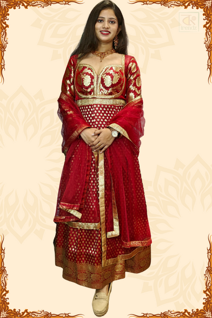 Designer Bridal Banarasi Gown with Chunni