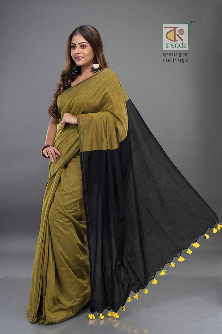 Stylish Dual Tone Soft Cotton Handloom sarees