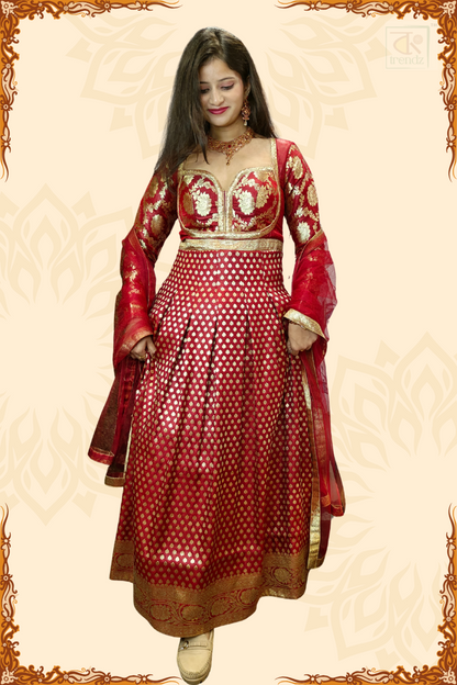 Designer Bridal Banarasi Gown with Chunni