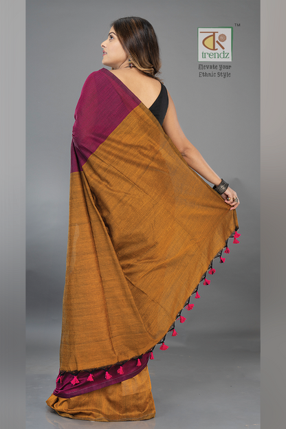 Stylish Dual Tone Soft Cotton Handloom sarees