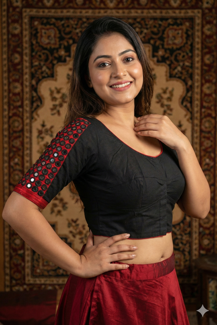 Aayna Cotton Designer Black Blouse with Mirror Work