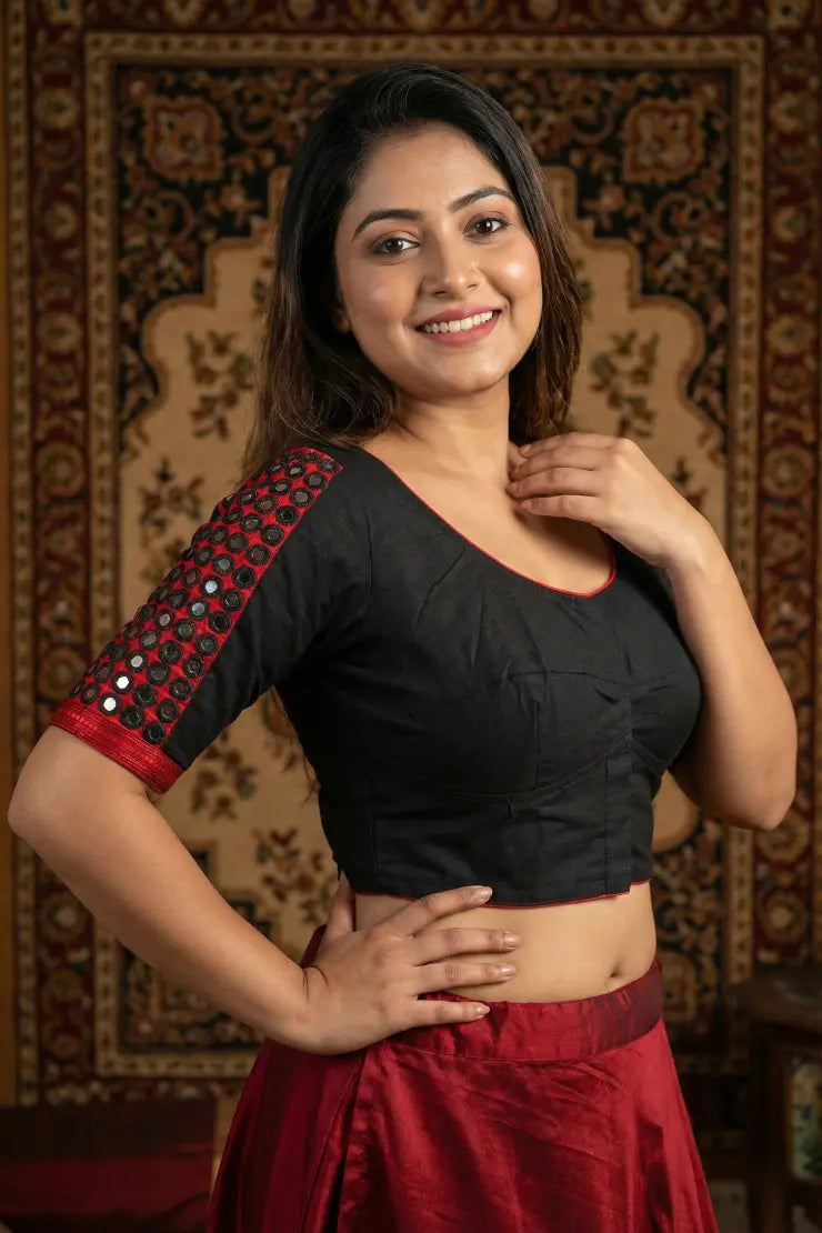 Aayna Cotton Mirror Work Readymade Blouse – Side View | Cotton Designer Blouse | Bong Trendz
