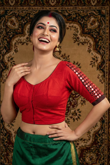 Aayna Cotton Mirror Work Readymade Blouse – front view | Bong Trendz
