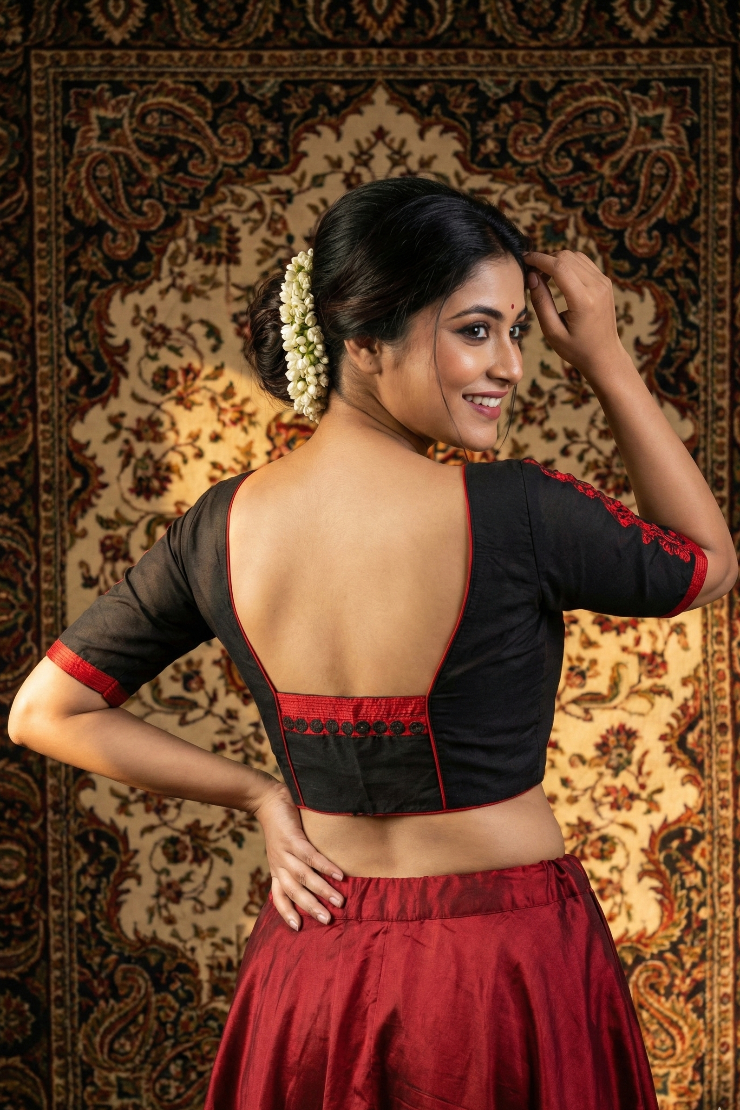 Aayna Cotton Designer Black Blouse with Mirror Work