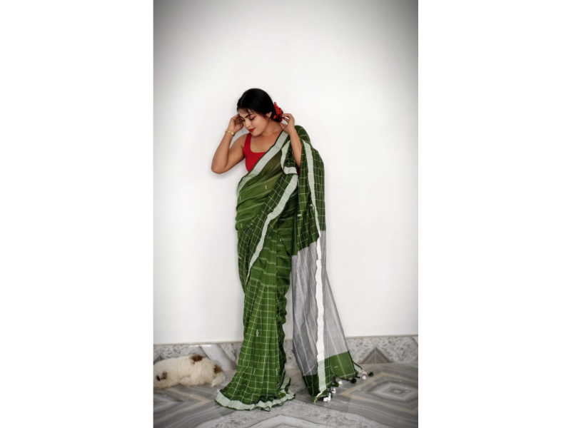 Half Check Cotton Saree