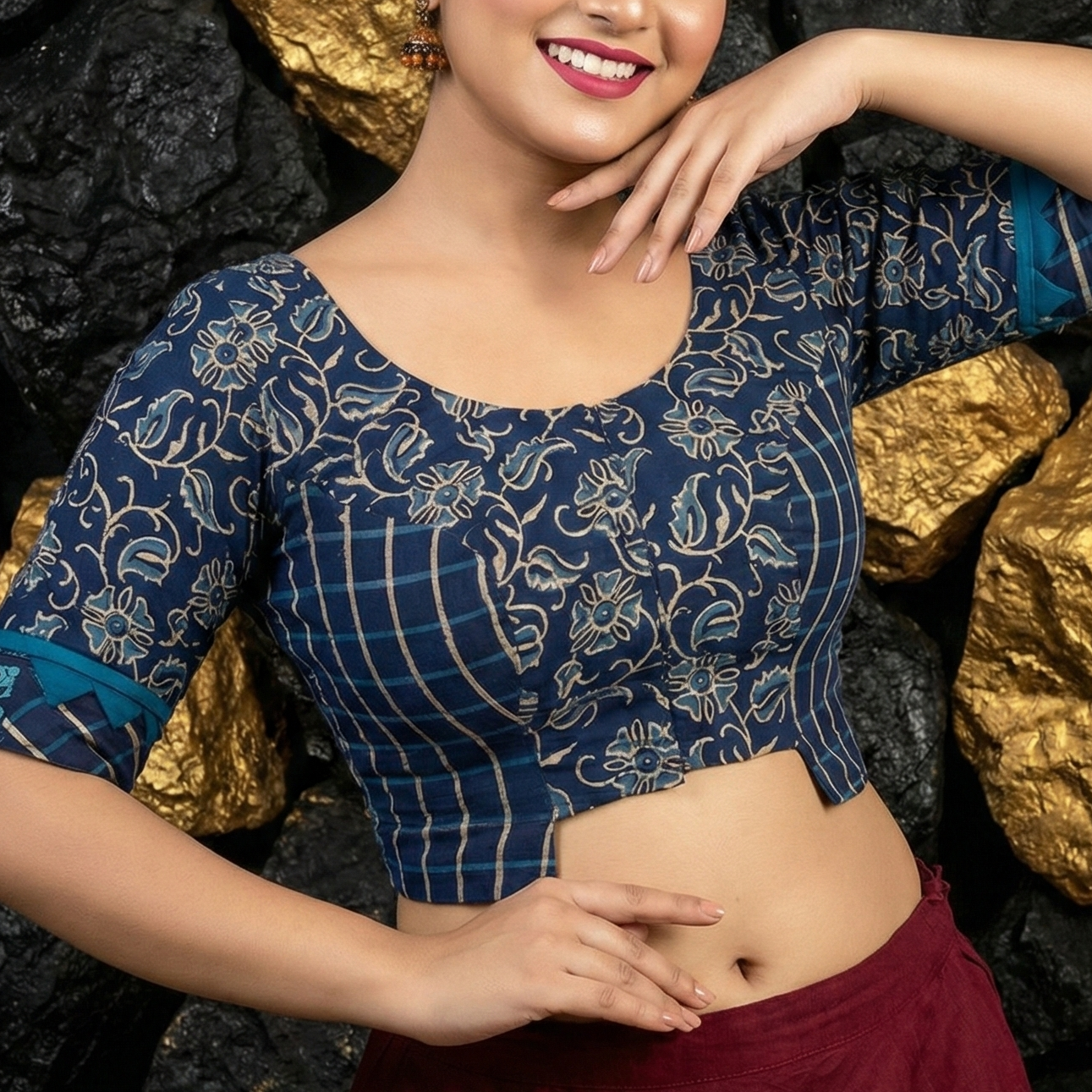 Traditional Bengali Red Border Work on White Cotton Fabric