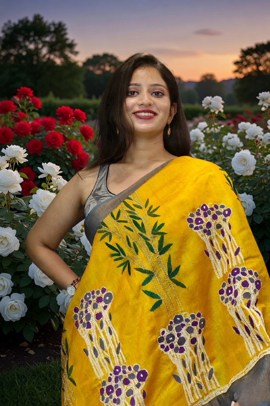 Handcrafted Banglar Churi Tassar Silk Kantha Saree - Luxury Indian Wear for NRI Women