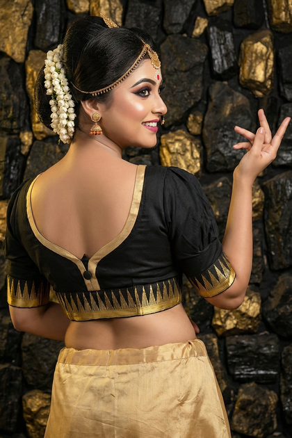 Golden Temple Border Black Cotton Designer Readymade Blouse – Black | Bong Trendz