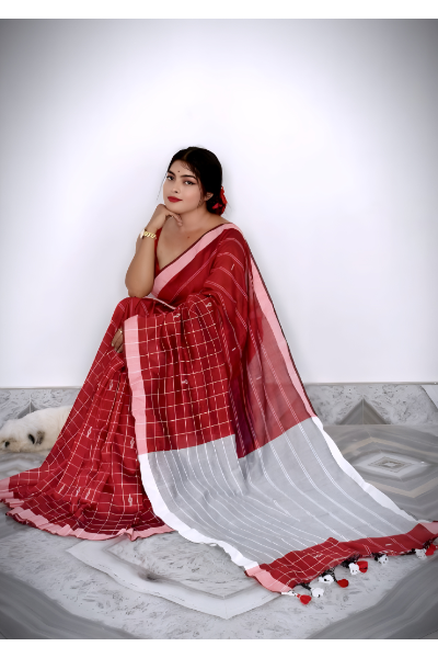 Half Check Cotton Saree