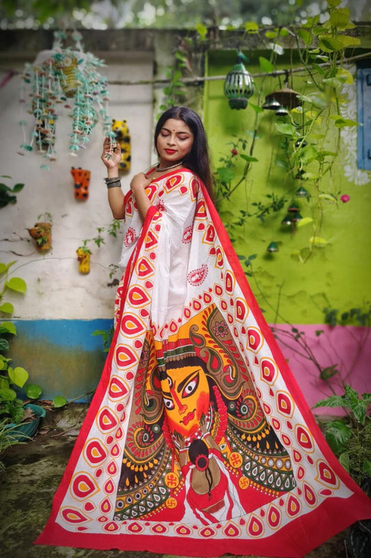 Cotton Handloom Maa Durga Digital Print Saree