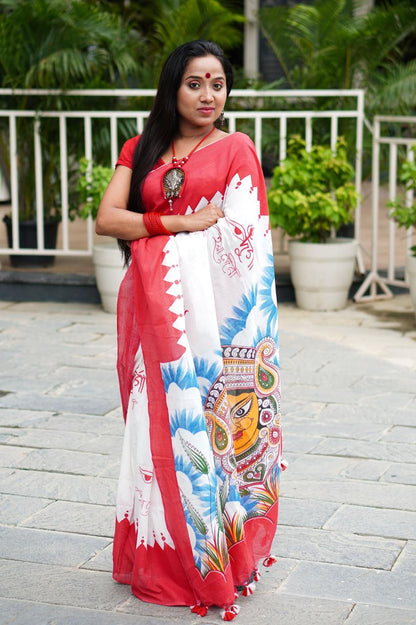 Cotton Handloom Maa Durga Digital Print Saree
