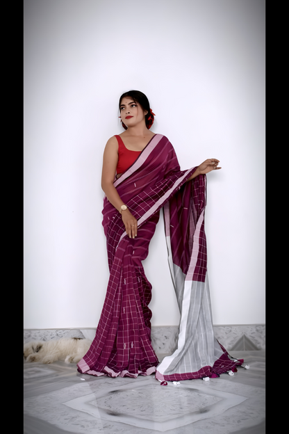 Half Check Cotton Saree