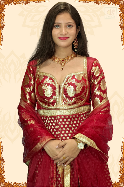 Designer Bridal Banarasi Gown with Chunni | Bong Trendz