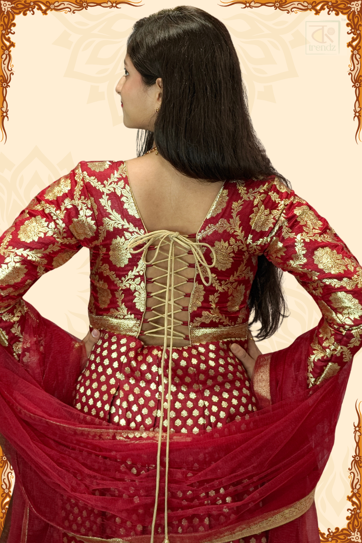 Heavy Designer Banarasi Silk Gown for Indian Wedding Reception, perfect for NRI customers in the USA