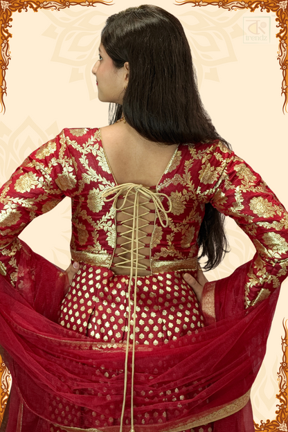 Heavy Designer Banarasi Silk Gown for Indian Wedding Reception, perfect for NRI customers in the USA