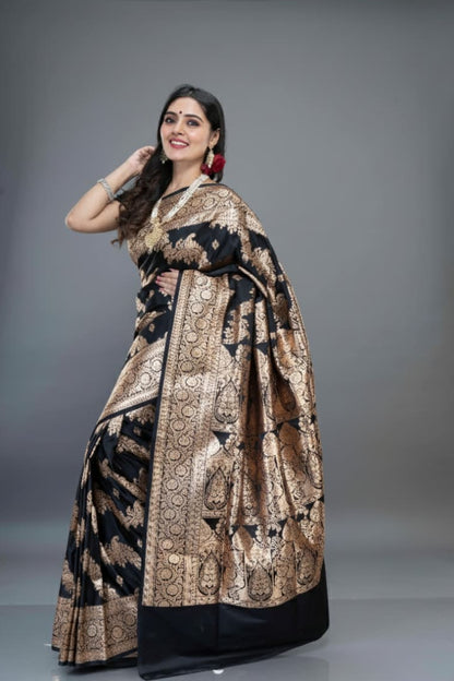 Black Designer Handwoven Motif Banarasi Silk Saree