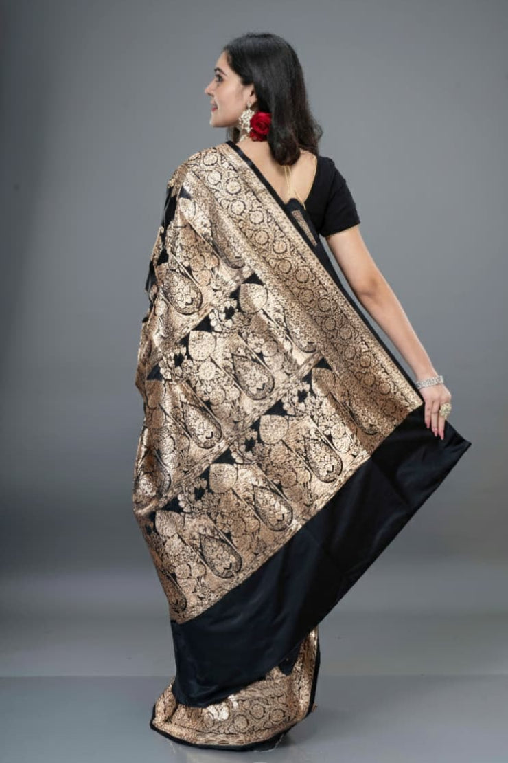 Black Designer Handwoven Motif Banarasi Silk Saree