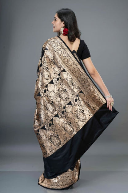Black Designer Handwoven Motif Banarasi Silk Saree