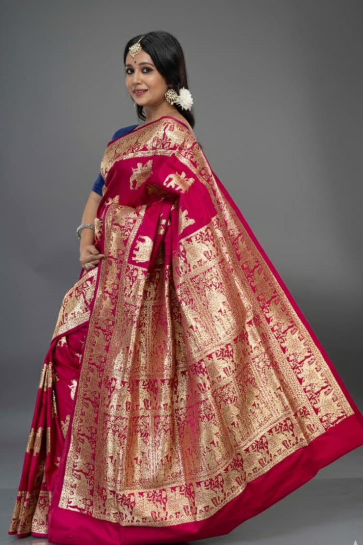 Magenta Designer Handwoven Motif Banarasi Silk Saree for Wedding