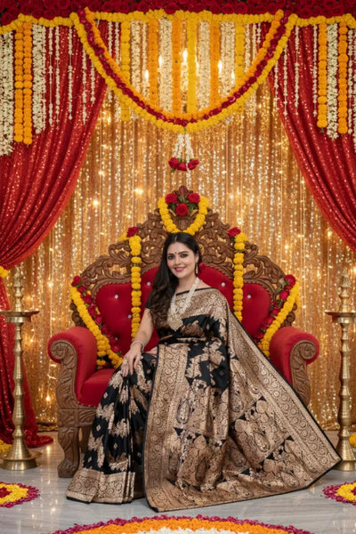 Designer Handwoven Motif Banarasi Silk Saree | Bong Trendz