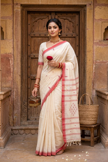 Exclusive Pure Cotton Handloom Saree with Blouse Piece | Hand Woven | Bong Trendz