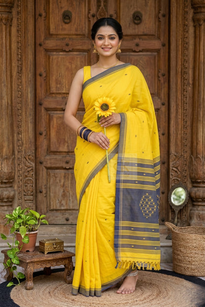Exclusive Pure Cotton Handloom Saree with Blouse Piece | Hand Woven