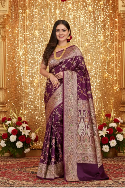 Elegant Pure Handloom Banarasi Silk Wedding Saree | Bong Trendz