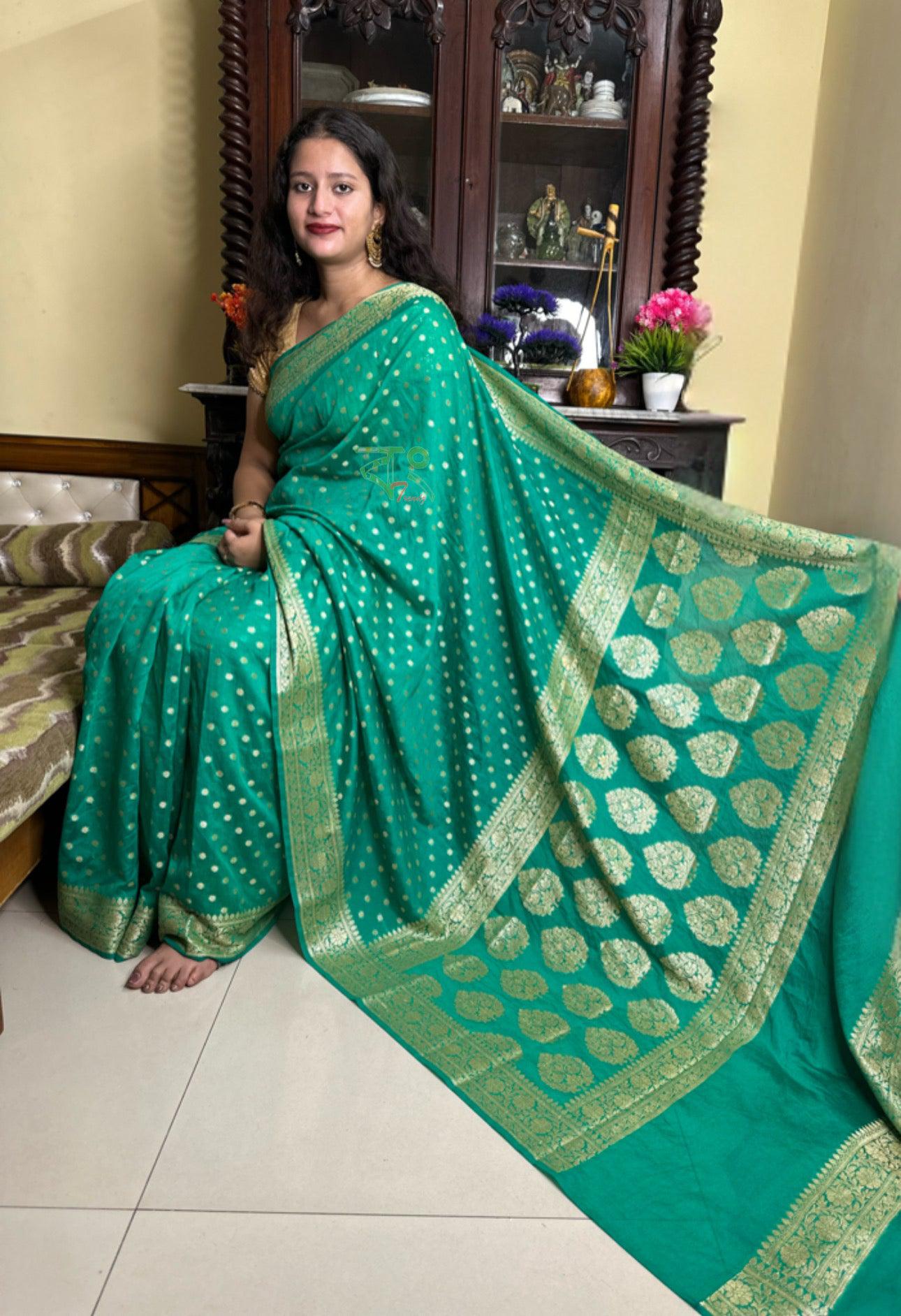 Exclusive Handloom Georgette Saree - Green - handloom georgette saree | Bong Trendz
