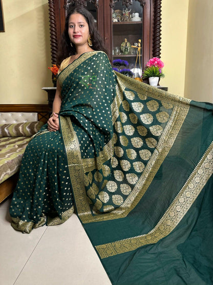 Exclusive Handloom Georgette Saree - Green - handloom georgette saree | Bong Trendz