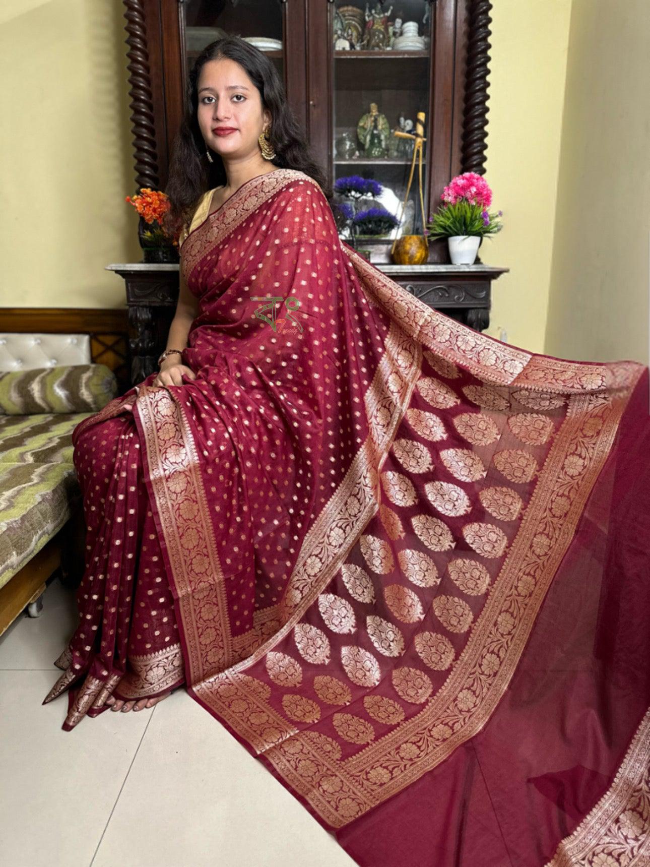 Exclusive Handloom Georgette Saree - Green - handloom georgette saree | Bong Trendz