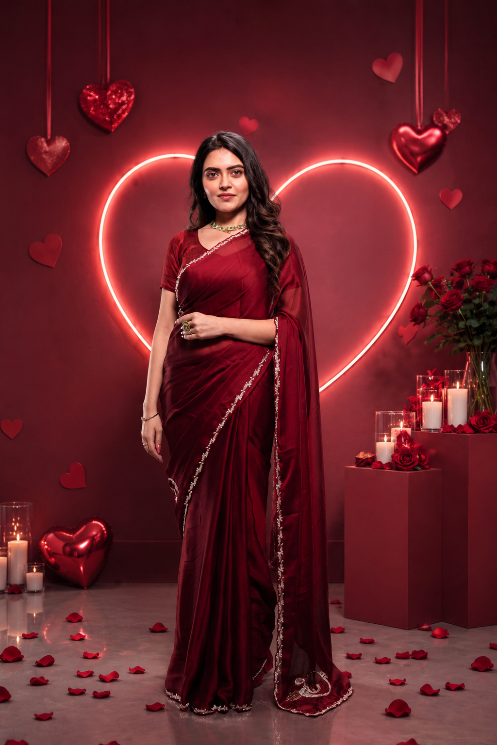 Exquisite Red Georgette Saree Peacock Emblem - Red - georgette saree | Bong Trendz