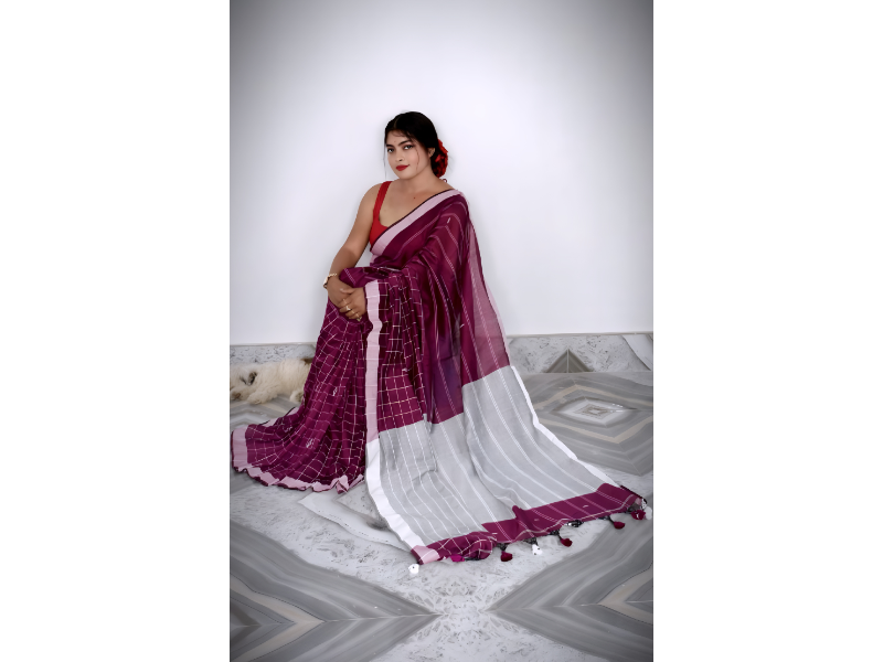 Half Check Cotton Saree