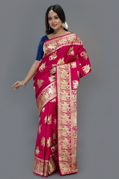 Magenta  Elephant Motif Handloom Designer Banarasi for Bridal Wer