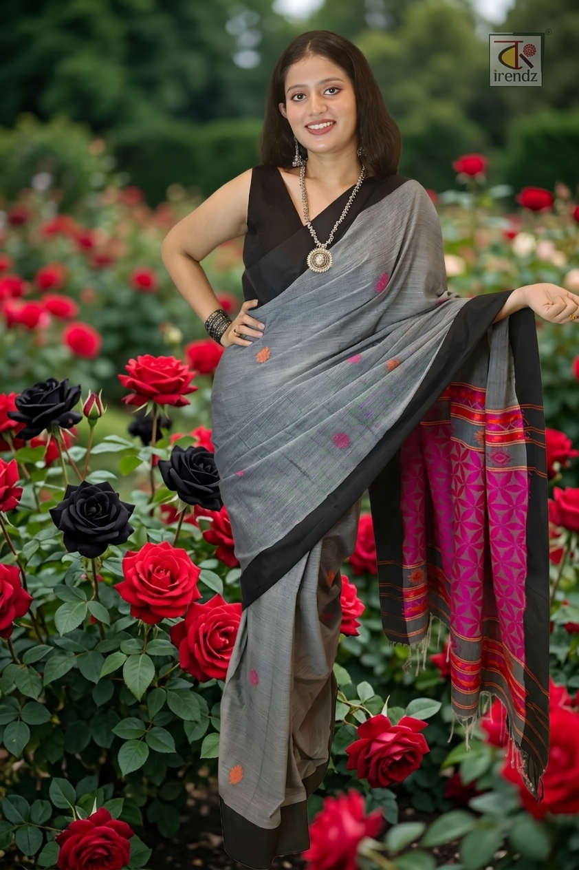 Pure Cotton Handloom Jamdani Saree from Bengal – Red | Bong Trendz