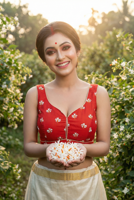 Designer Sleeveless Cotton Shuili Embroidered Blouse - Sweetheart Neck