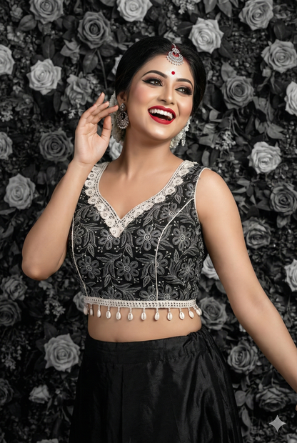 Designer Sleeveless Cotton Black Blouse
