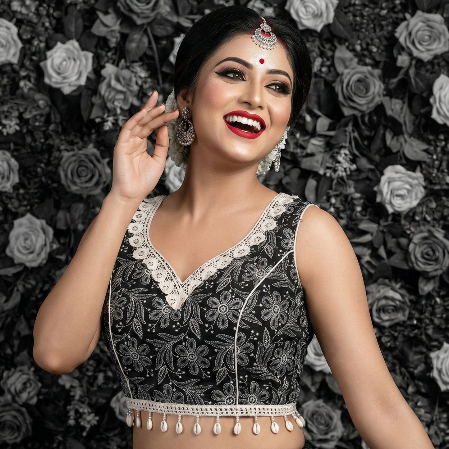 Designer Sleeveless Cotton Black Blouse