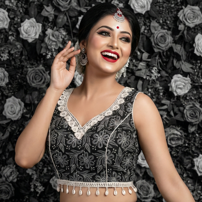 Designer Sleeveless Cotton Black Blouse