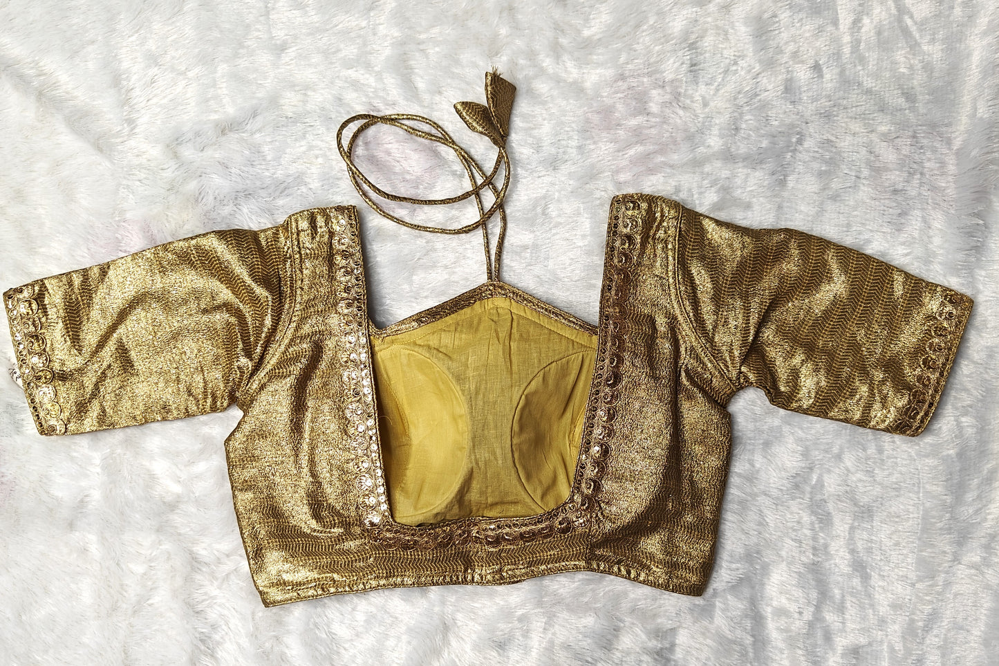 Golden Shimmer Silk Readymade Blouse | Universal Match for Sarees | Padded