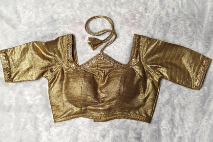 Golden Shimmer Silk Readymade Blouse | Universal Match for Sarees | Padded